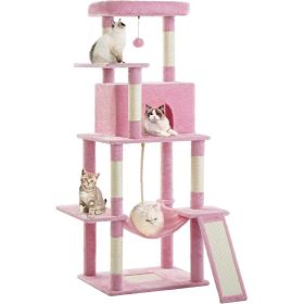 ABCPET 63-inch Multi-level Cat Climbing Frame, Indoor Cat Sisal Scratch Post, Cat Bed, Hammock, Hanging Ball, Extension Platform,Self-pickup Only (Option: Pink)