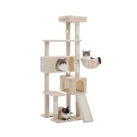 Cat Tree Tower, 65-inch Large Cat Tree, With Hammocks And Scratch Columns, A Comfortable And Fun Cat Jumping Platform Space (Option: Beige)