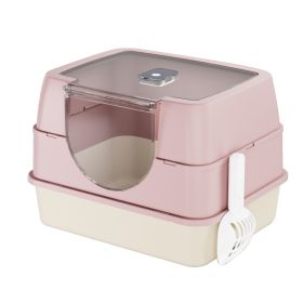 Dark Gray Top Entry Fully Enclosed Cat Litter Box , Anti Splash & Odor Locking, For Large Cats & Multi Cat Households Plastic Bring A Spoon (Option: Pink)