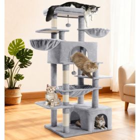 ABCPET Large Cat Tree, Cat Tower, Multi-Tier, Indoor Cat, Sisal Scratching Post, Widened Cat Perching Post, Square Hammock, Widened Cat House, Li (Option: Light Grey)