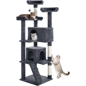 Made4Pets 56-inch Multi-Tier Cat Tree, Indoor Cat Cat Bed, Scratching Post, Toy, Activity Center, Playhouse, Kitten (Option: GREY)