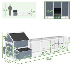 156Extra Large Wooden Chicken Coop With 2 Nesting Box, Run Cage, Waterproof Wave Roof, For 10-15 Chickens, Light Gray (Option: Light Gray)