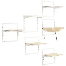 Cat Shelves for Indoor Cats, 6Pc Modern Cat Wall Furniture with Adjustable Height Jumping Platforms & Hammock, Cream White (Option: Cream White-455x455x200 mm)