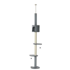 100" Cat Tree Height Adjustable Floor-to-Ceiling 4-Tier Kitty Climbing Activity Center Condo Cat Toy with Scratching Post Hanging Balls Play Rest (Option: Light grey-480x380x190 mm)