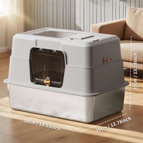 Grey Stainless Steel Fully Enclosed Cat Litter Box, Durable Enclosed Cat Litter Box, High Side To Prevent Scattering (Option: GREY)